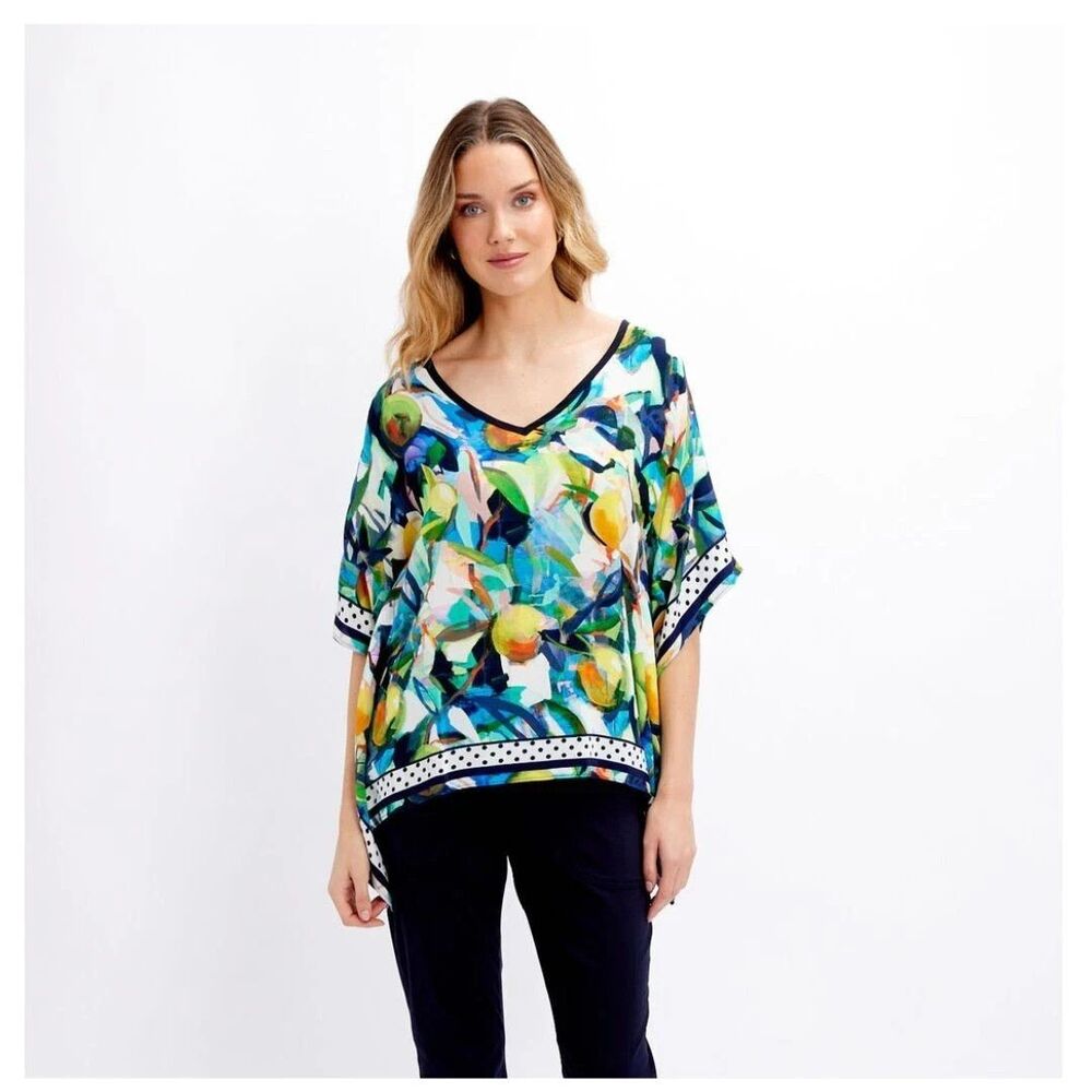Simply Art by Dolcezza Orangerie Lemon Artsy Boxy Poncho Sleeve Top Sz S